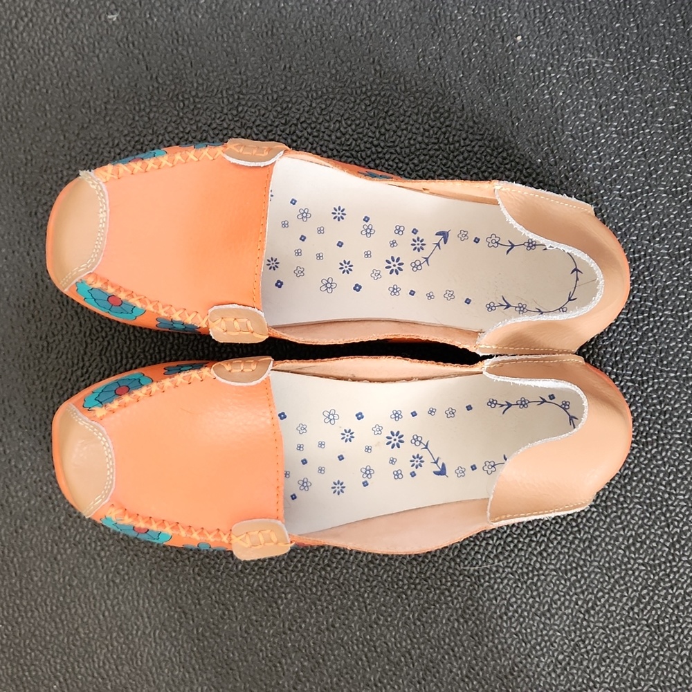 Orange with flowers leather shoe